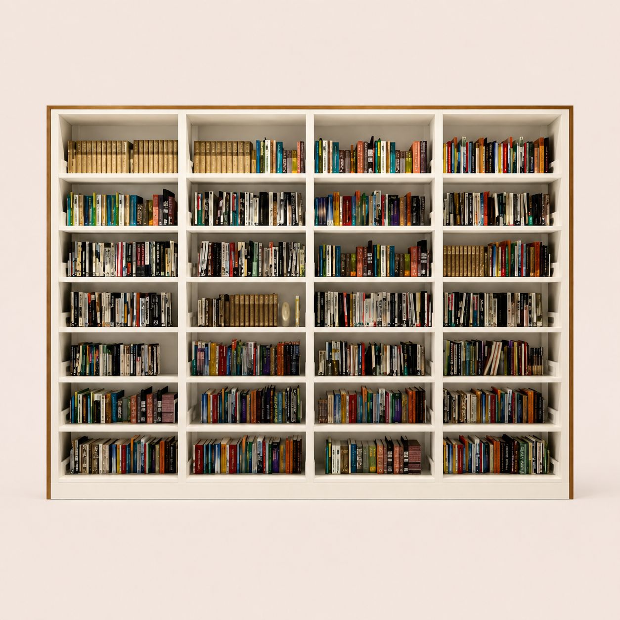 Built-in Minimalist Library Shelving with Wood Trim
