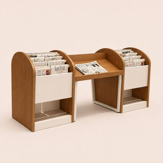 Multifunctional Wooden Newspaper & Magazine Display Station