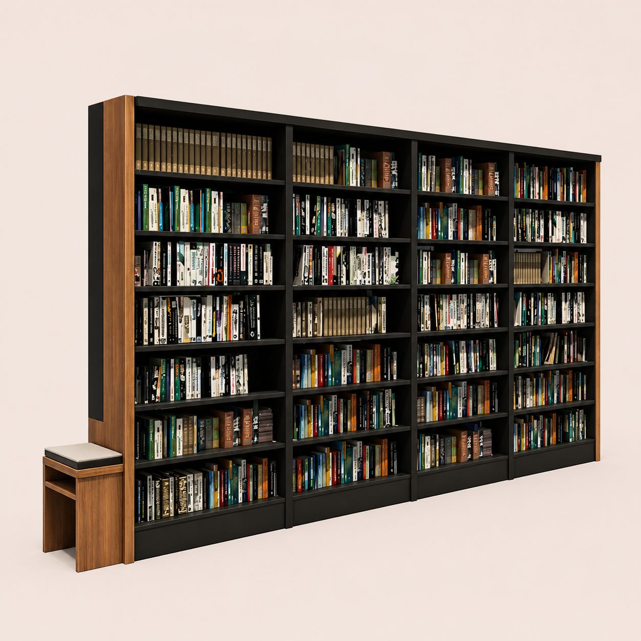 Premium Library Shelving with Integrated Reading Stool