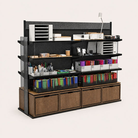 Black Metal Pegboard Office Supply Shelf