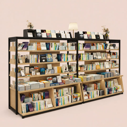 Double Sided Library Bookshelf With Top Lighting