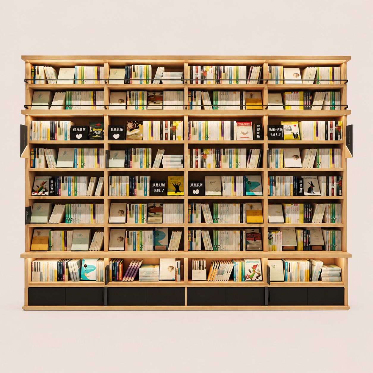 Full Height Library Style Wall Bookshelf Cabinet