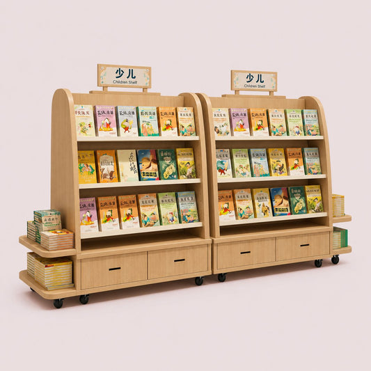 Mobile Wooden Shelf with Drawers