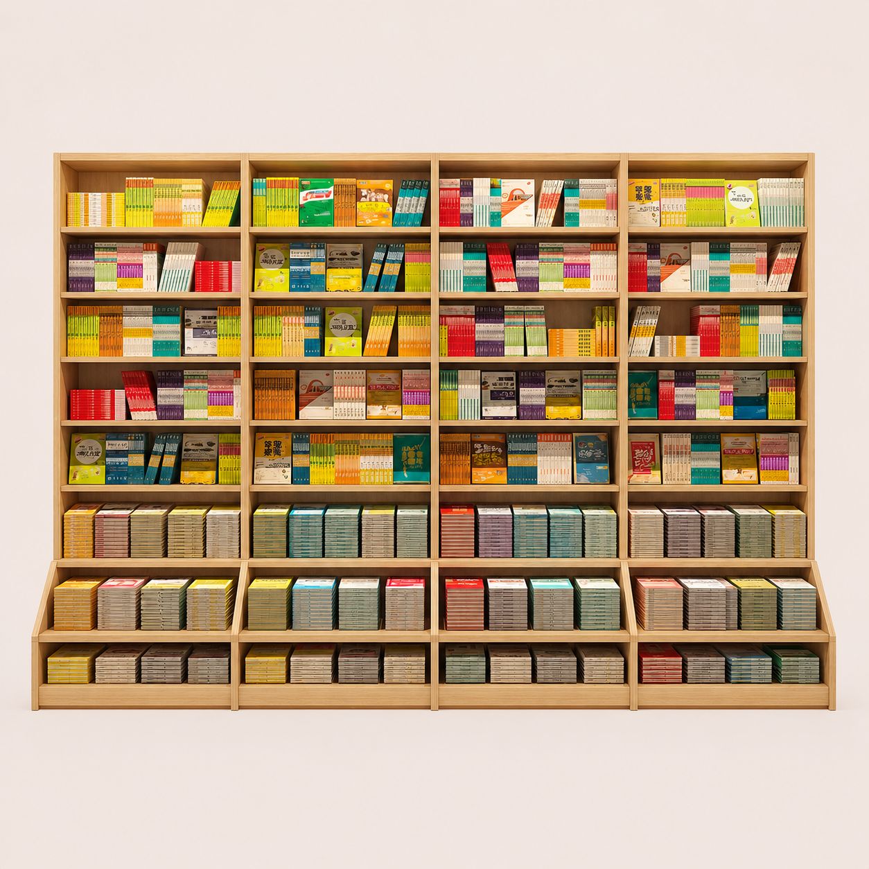 Large Capacity Bookstore Shelves With Tiered Base