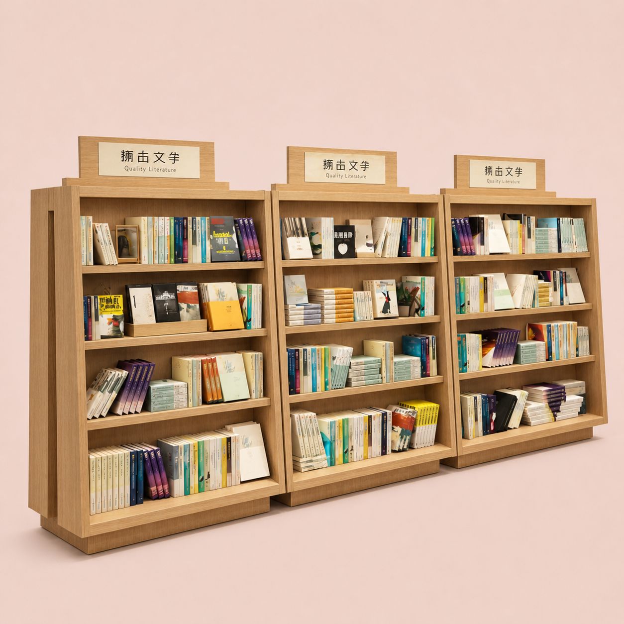 Large Capacity Wall To Wall Wooden Bookshelf