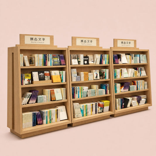 Large Capacity Wall To Wall Wooden Bookshelf