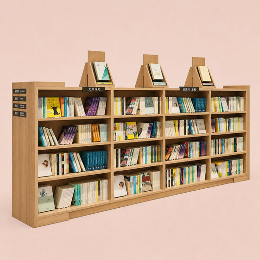 Large Wooden Library Bookshelf With Top Display