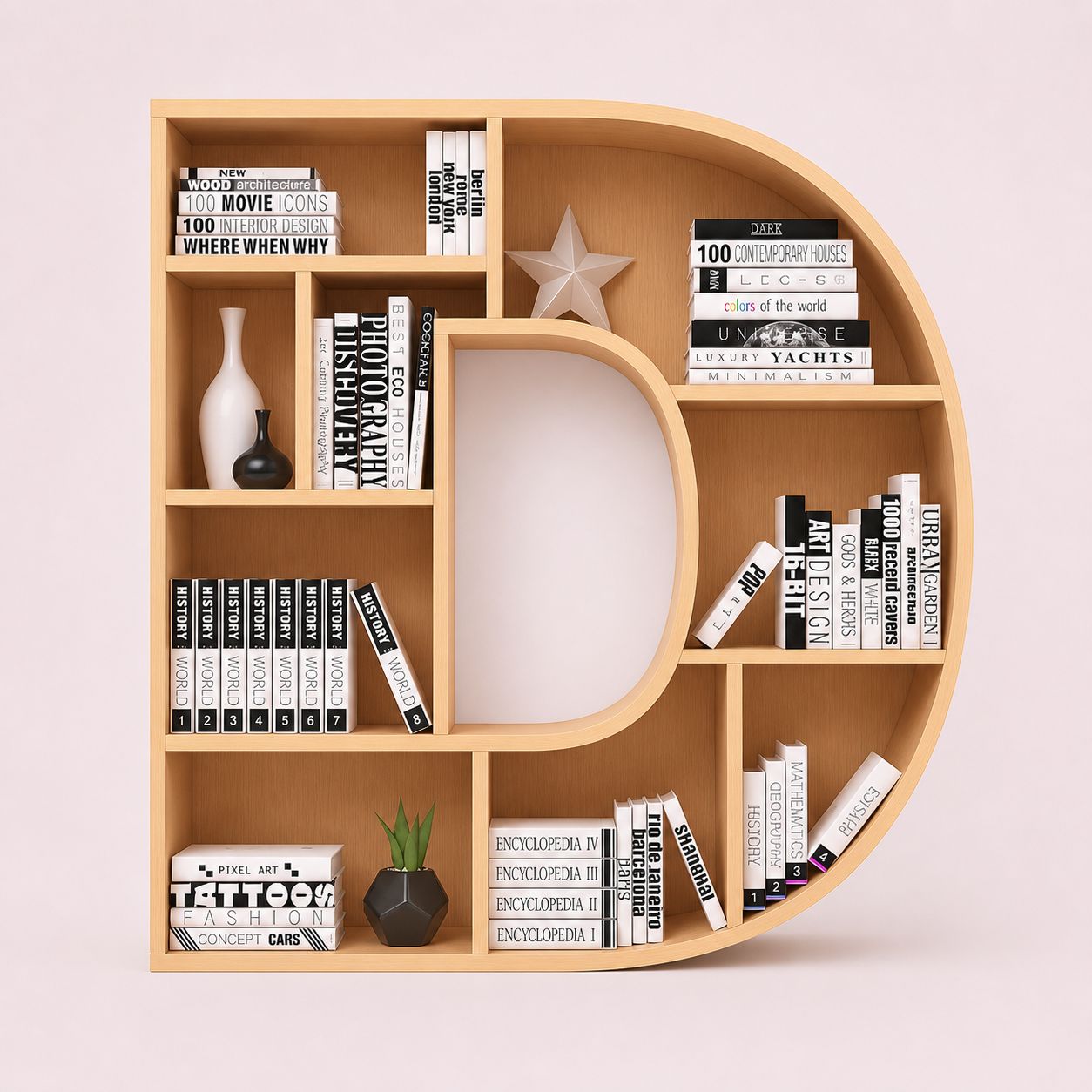 Letter D Shaped Modern Design Bookcase
