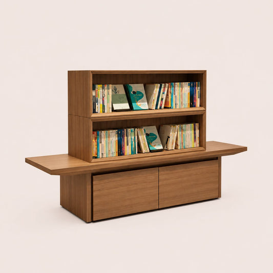 Minimalist Wooden Two Tier Book Display Island