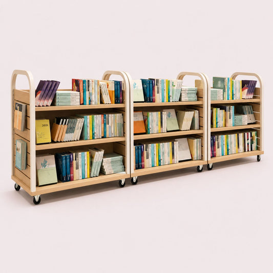 Mobile Low Profile Library Book Cart With Handles
