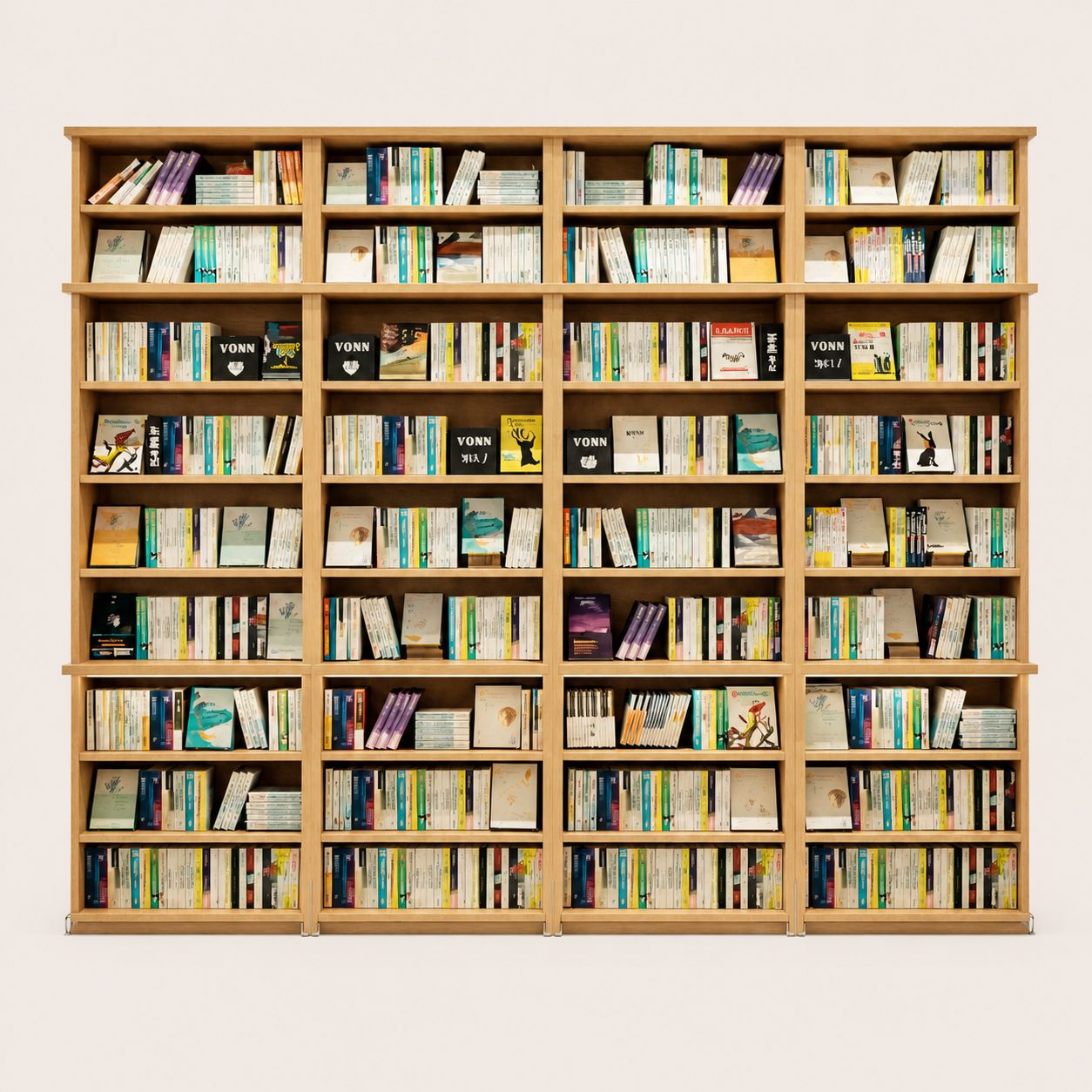 Modern Wall To Wall Wooden Bookshelf System