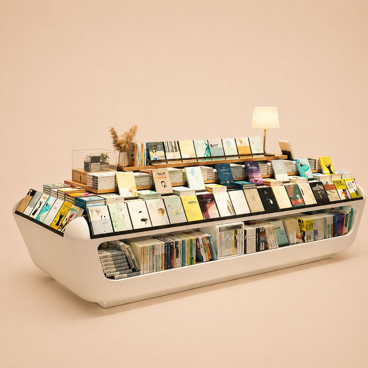 Modern White Curved Book Island Display