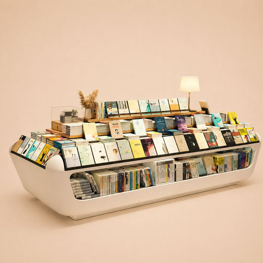 Modern White Curved Book Island Display