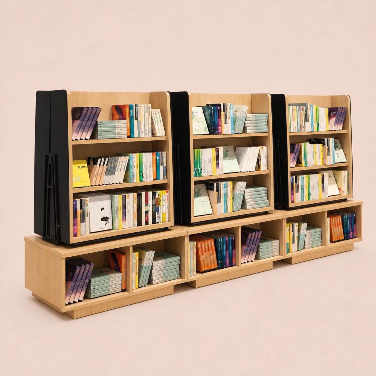 Modular Wooden Display Shelves With Open Base