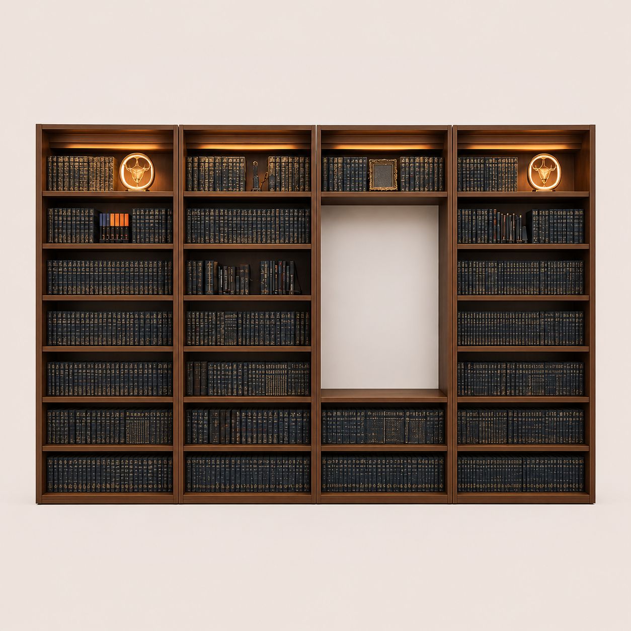 Premium Dark Wooden Bookshelf With Art Lighting