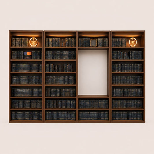 Premium Dark Wooden Bookshelf With Art Lighting