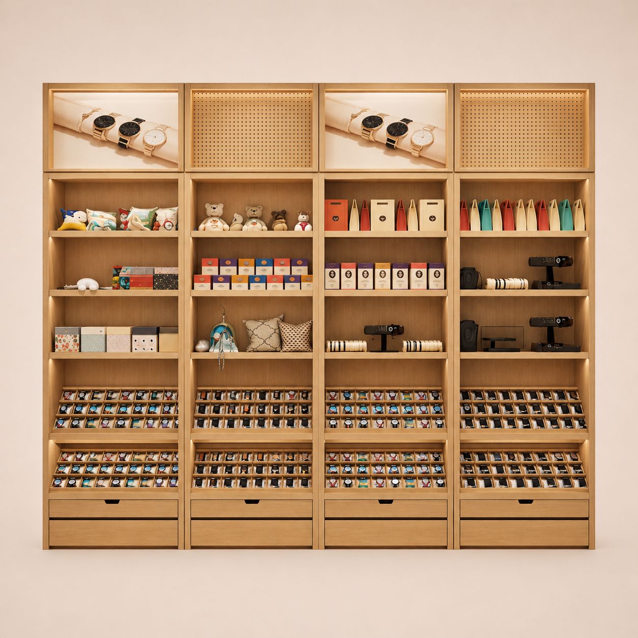 Retail Multi Tier Watch Display Wall Cabinet