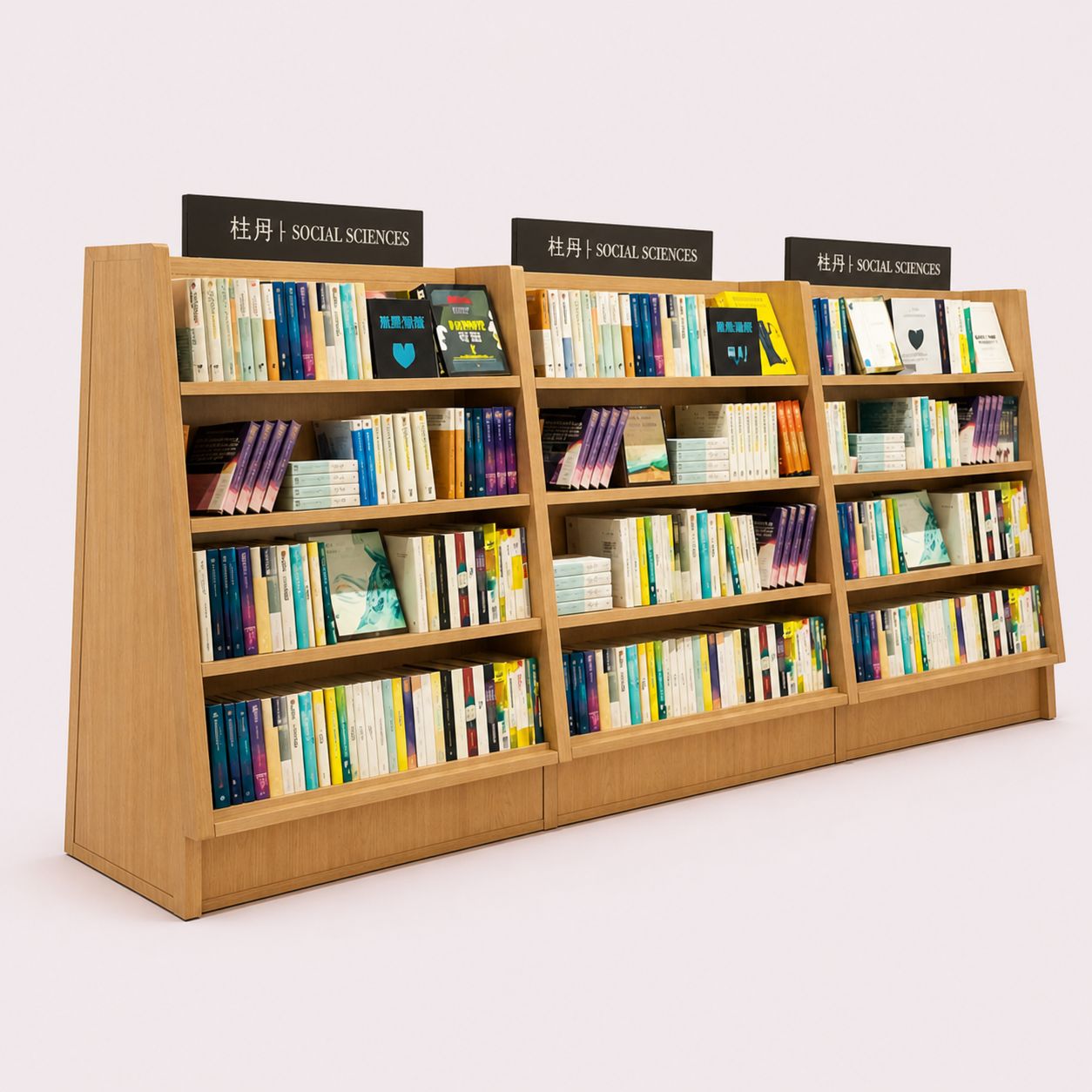 Slanted Bookstore Shelves With Social Science Signage