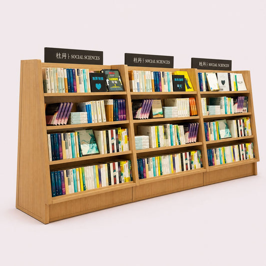 Slanted Bookstore Shelves With Social Science Signage