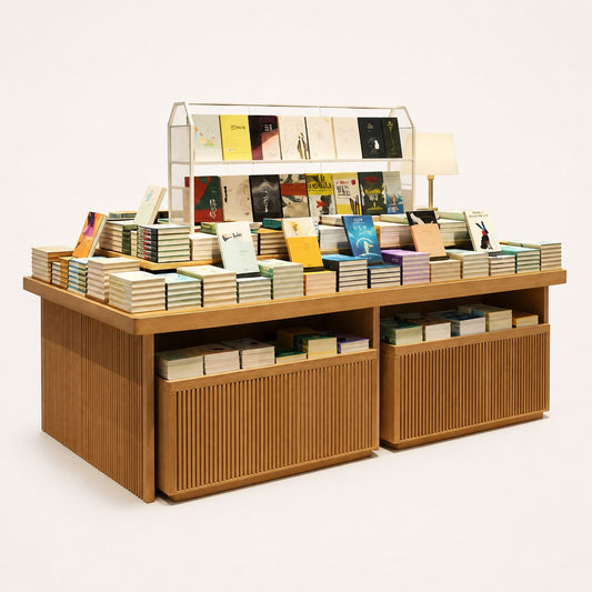 Slatted Wood Bookstore Island Display