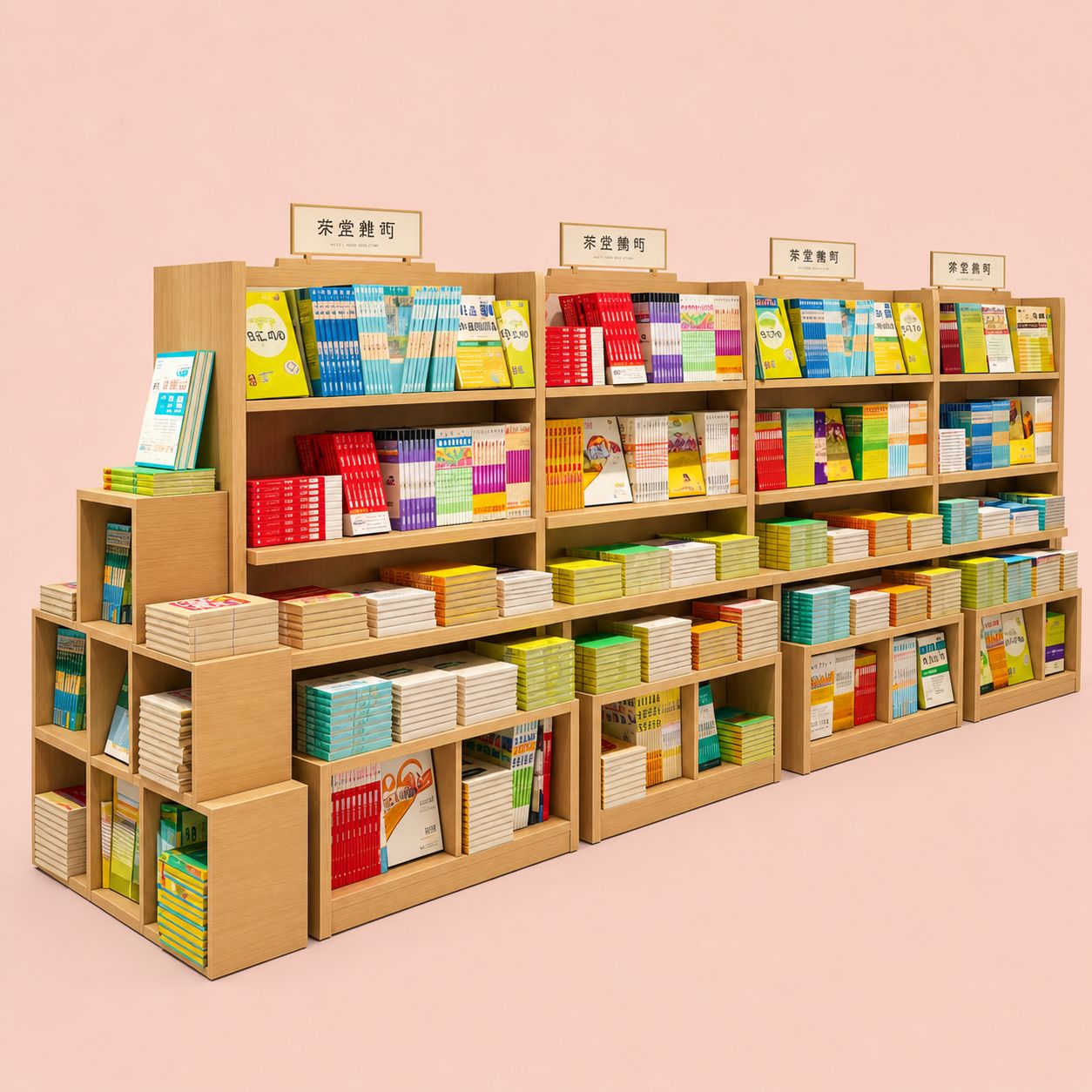 Stepped Bookstore Shelves With Side Display