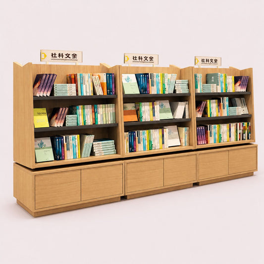 Tiered Wooden Bookstore Shelves With Closed Base