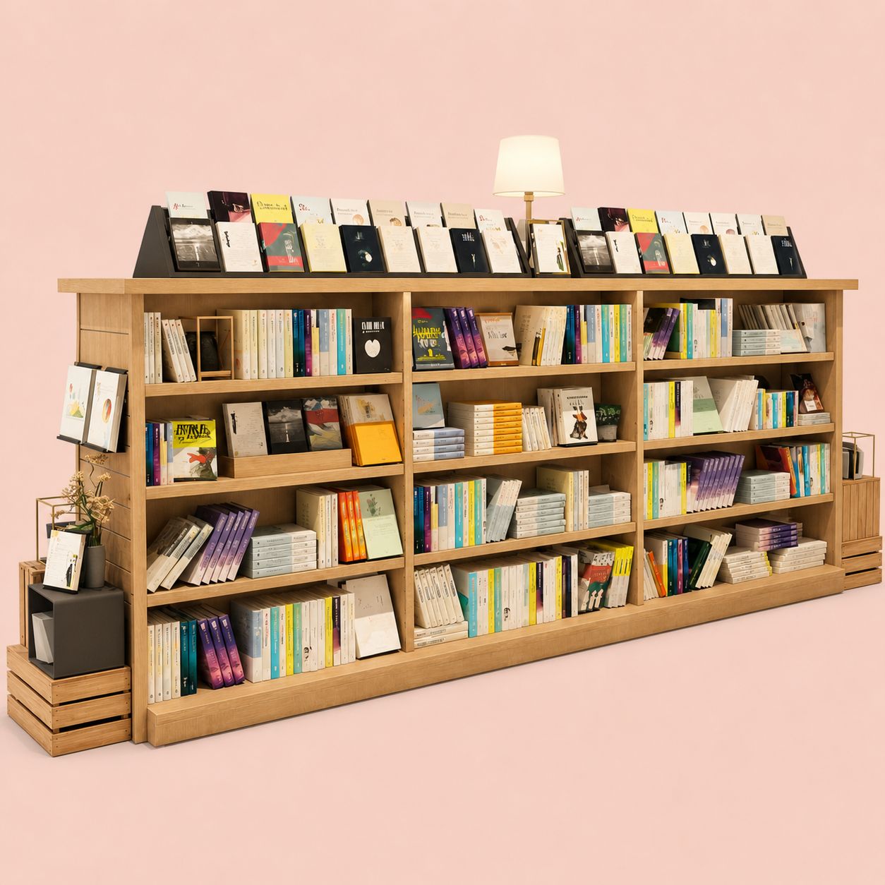Versatile Natural Wooden Bookshelf With Slanted Top