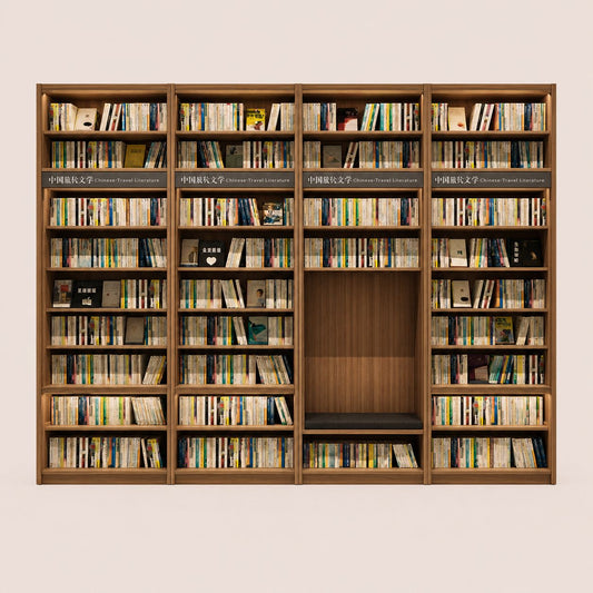 Walnut Wooden Bookshelf With Reading Nook