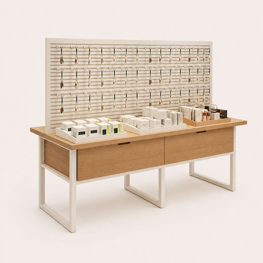 White Slatwall Hook Jewelry Display Table