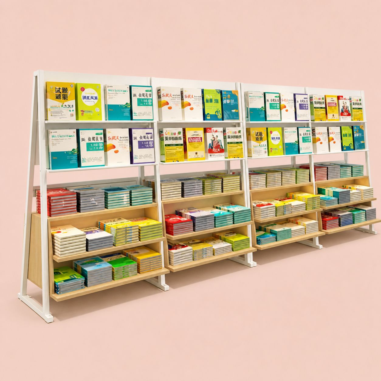 White Slotted Library Shelving With Display Stands