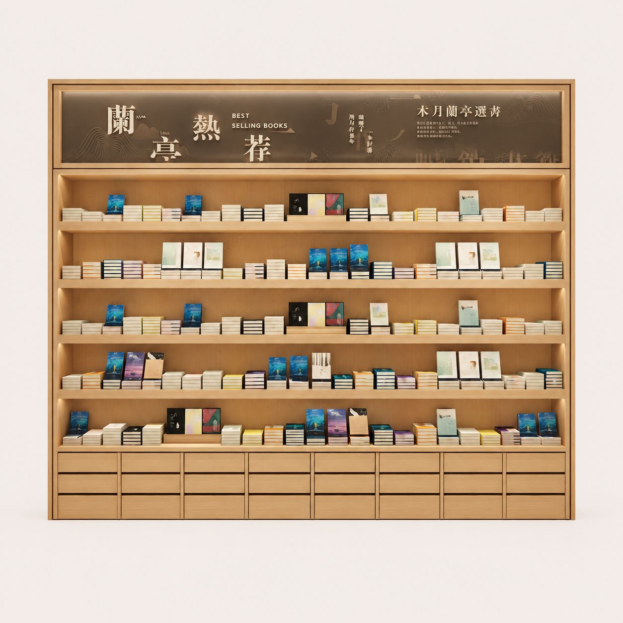 Wooden Backlit Top Book Display Wall Cabinet