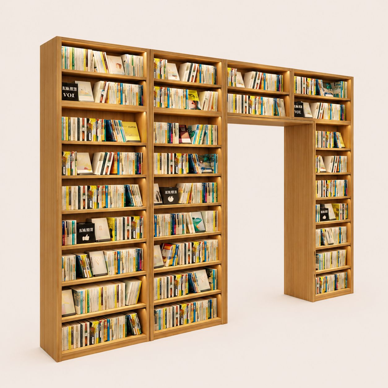 Wooden Bookshelf Wall With Archway Design