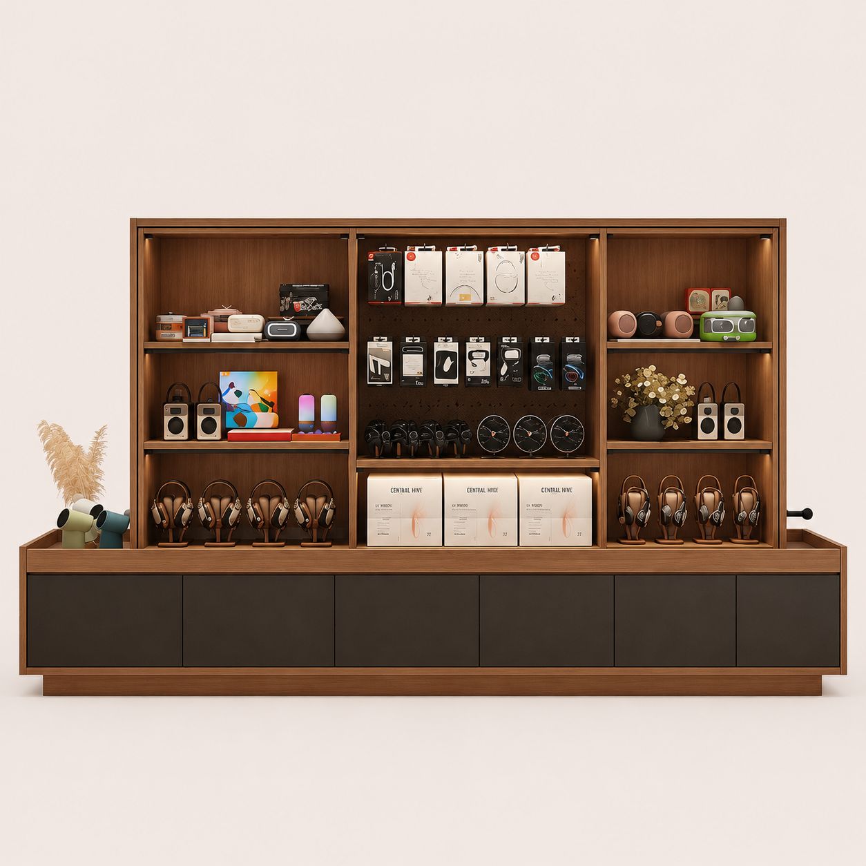 Wooden Electronics Retail Backboard Showcase