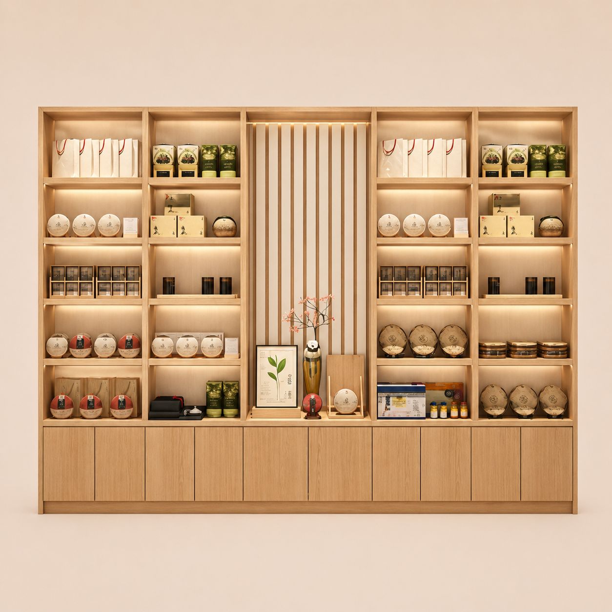 Wooden Tea Collection Wall Cabinet With Base